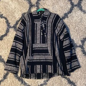 (XL) Black/White Drug Rug Sweater with hood